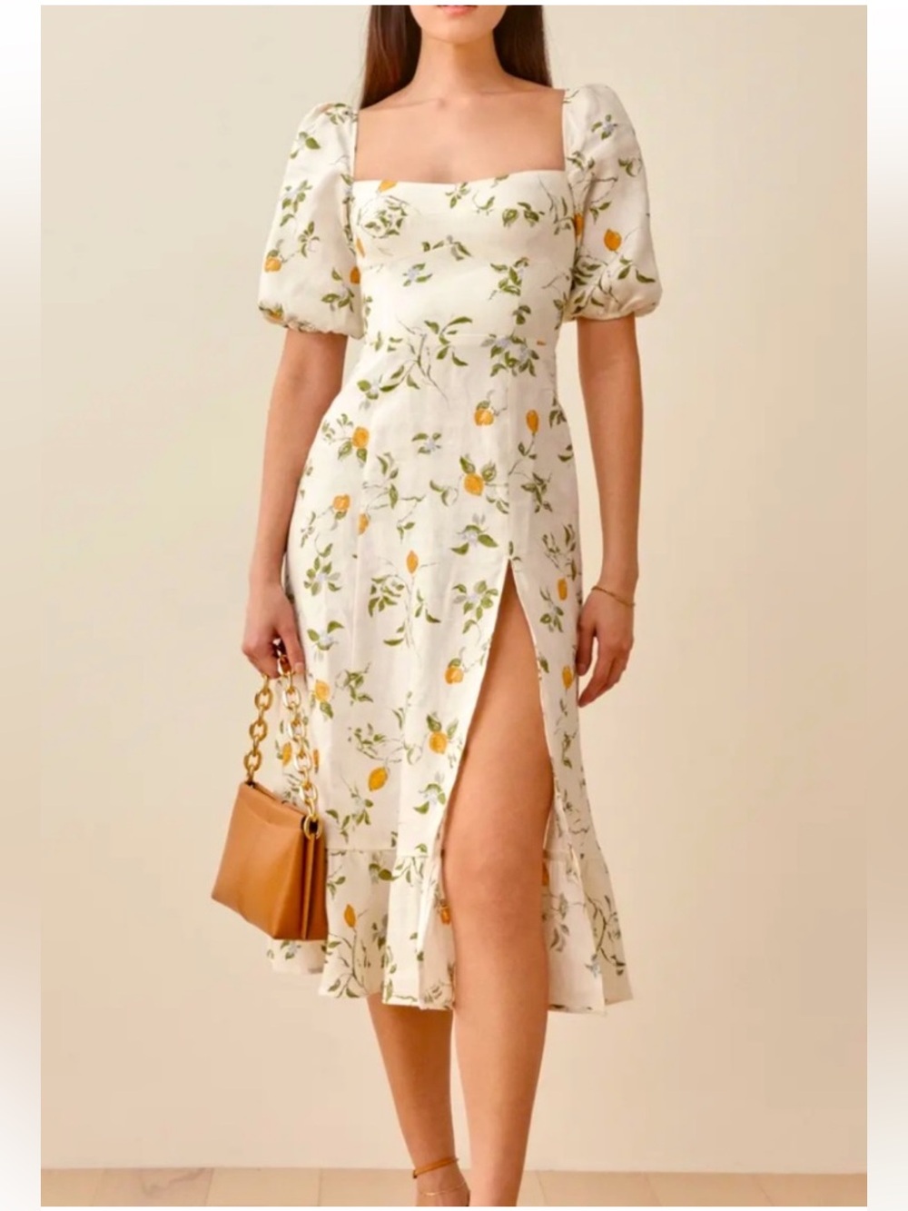 Reformation Belgium Linen Dress in Citron